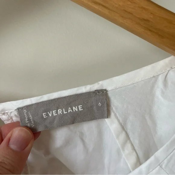 Everlane tiered white dress cotton poplin crewneck pockets size 6 women’s - Picture 4 of 5